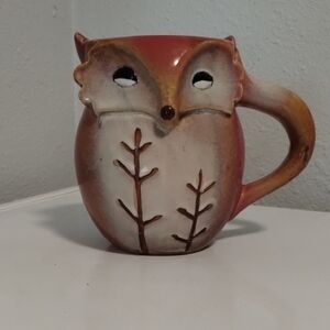 Rustic Owl Ceramic Mug - Red and Tan